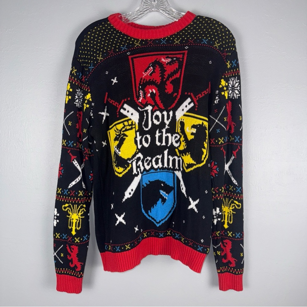 Game of Thrones Sweater Medium Red Black Christmas Holiday Joy to the Realm‎